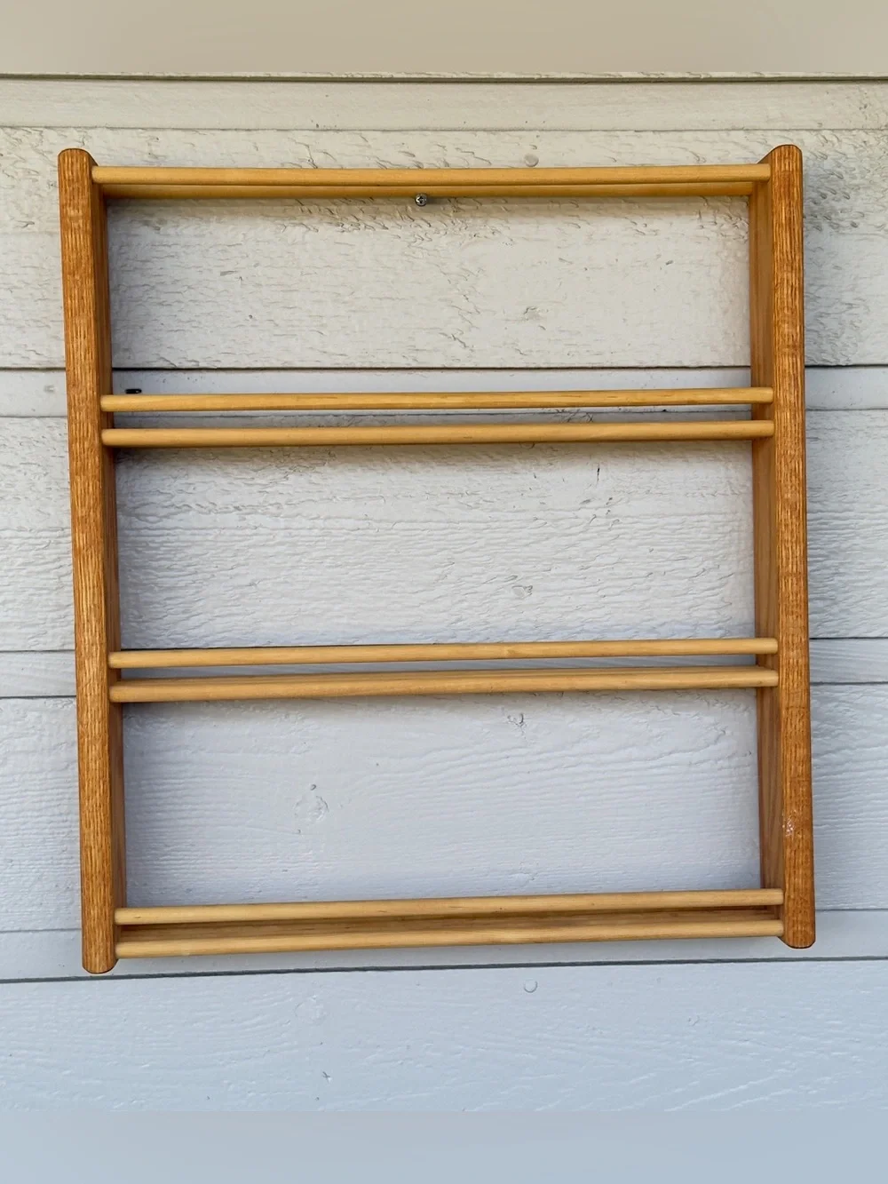 Vintage Danish Style Wall Mounted Wood Spice Rack Hand Crafted Kitchen Organizer